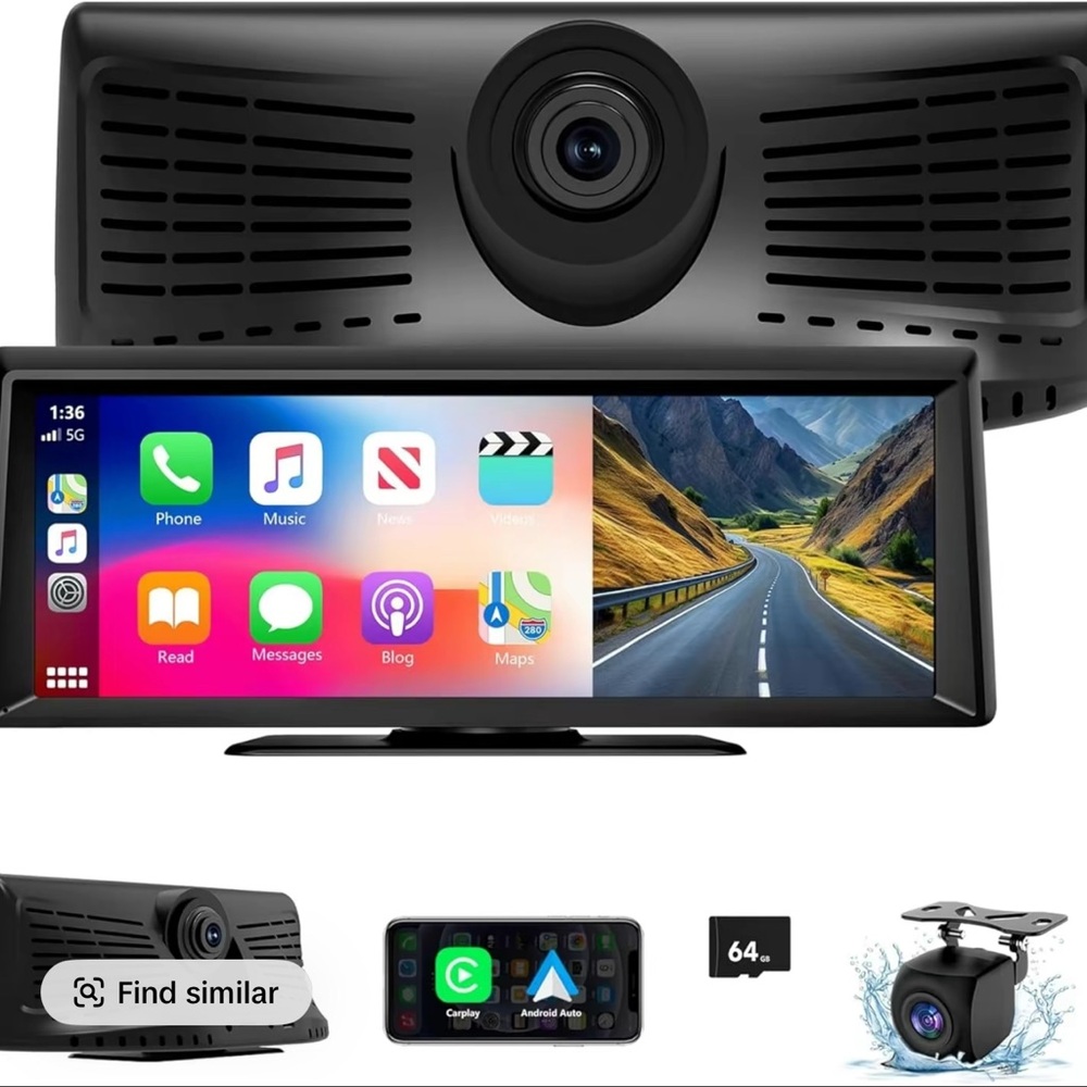 Black Dual Dash Cam with Touchscreen Display